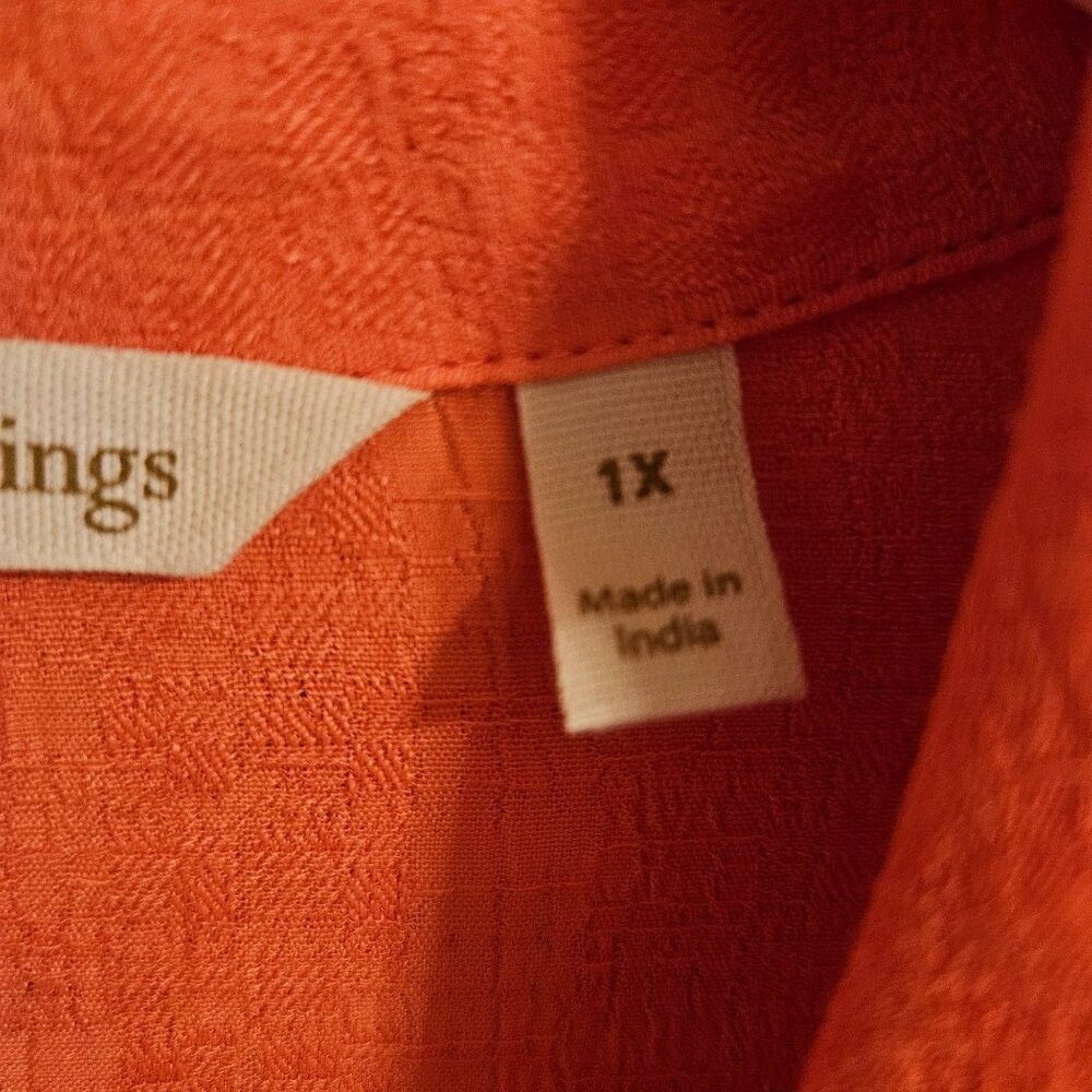Soft Surroundings Woman Size 1X Orange Button Up Blouse Textured Long Sleeve Fal - Picture 5 of 6